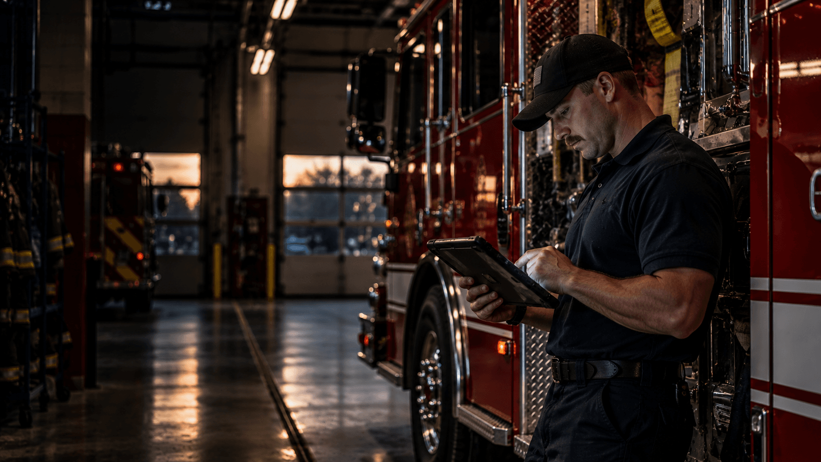 Firefighter using Redline HQ on a tablet